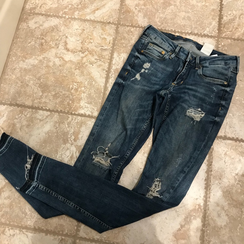 H&M super skinny distressed jeans frayed edges